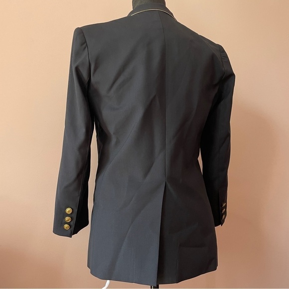 Smythe- Blue Navy White Collar Wool Blazer Jacket One Button Size 4 Work - Picture 7 of 10